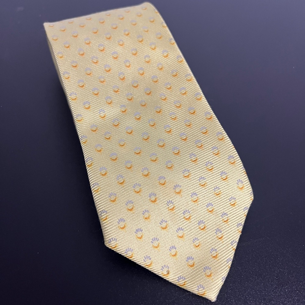 Ermenegildo Zegna Mens Yellow Silk Geometric Micro Pattern Tie Made in Italy